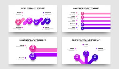 Finansal Portföy 4523 Element Grafik Slayt Gösterisi Düzeni. Şirket Şovu 4-5-2-3 Adım Grafik Kaydırma Şablonu Vektör Resimleme Paketi.