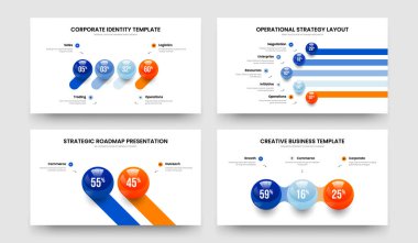 Yaratıcı Profil Dört Beş İki Üç Adım Diyagram Sunum Tasarım Vektör İllüstrasyon Paketi. Bilim Önerisi 4523 Element Bilgi Kaydırma Şablonu Koleksiyonu.