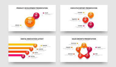Satış Geliştirme 2345 Seçenek Grafik Slayt Gösterisi Düzenleme Koleksiyonu. Ürün Profili İki Üç Dört Beş Adım Bilgiler Şablon Vektör İllüstrasyonu Ayarları.