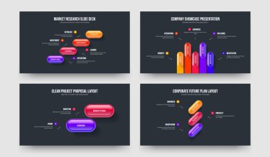 Profesyonel Giriş 4523 Element Diyagram Çerçeve Tasarımı Seti. Profil Dört Beş İki Üç Adım Slayt Gösterisi Şablon Vektör Resimleri Paketi.