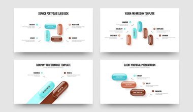 Danışmanlık Hava Durumu 4523 Seçenek Slayt Gösterisi Şablonu Ayarlandı. Yatırımcı Gözden Geçirmesi 4-5-2-3 Element Diyagramı Slayt Tasarım Vektörü Çizim Paketi.