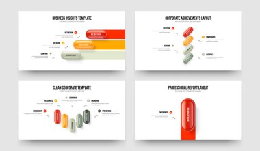 Servis Yeniliği 345Element Diyagram Kaydırma Şablonu Koleksiyonu. Modern Fırlatma Üç Dört Beş Bir Adım Bilgi Slayt Gösterisi Vektör Çizim Paketi.