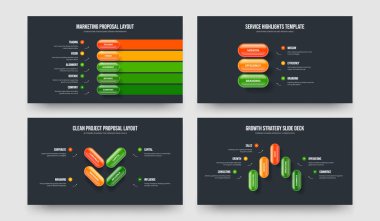 Danışmanlık Planlama Beş Üç Element Diyagram Çerçeve Tasarım Vektör İllüstrasyon Koleksiyonu. Şirket Gösterisi 534 Seçenek Bilgilendirme Sunum Şablonu Paketi.