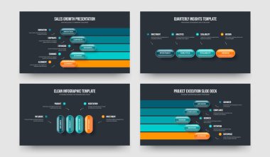 Pazar Planlama 54 Element Bilgi Kaydırağı Tasarım Seti. Proje Raporu Beş Dört Adım Diyagram Slayt Gösterisi Vektör Çizim Paketi.