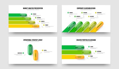 Reklam Çözümü 4523 Element Diyagram Slayt Gösterisi Tasarım Koleksiyonu. Proje Portföyü 4-5-2-3 Basamaklı Bilgi Şablonu Vektör Çizimi.