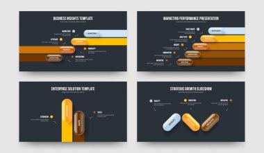 Proje Fırlatma 4523 Adım Diyagram Şablon Paketi. Pazarlama Büyümesi 4-5-2-3 Seçenek Slayt Gösterisi Slayt Düzeni Vektör Çizimi.