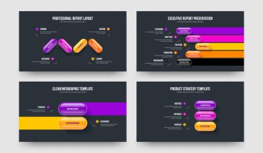 Profesyonel Profil 4523 Element Infographic Slayt Gösterisi Tasarım Seti. Servis Geliştirme Dört Beş İki Üç Adım Çerçeve Şablonu Vektör Çizim Paketi.