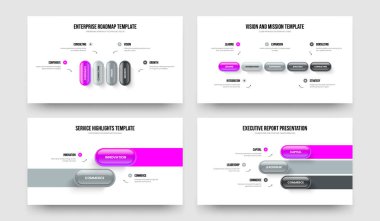 İş Geliştirme 4523 Seçenek Şablonu Şablon Paketi. Profesyonel Görselleştirme 4-5-2-3 Element Bilgi Sunumu Tasarım Vektörü İllüstrasyonu.