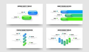 Satış Brifingi 2345 Element Infographic Slayt Gösterisi Tasarım Paketi. Proje Geliştirme İki Üç Dört Beş Adım Diyagram Sunum Şablonu Vektör Resimleme Koleksiyonu.