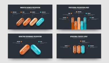 Servis Portföyü 4523 Seçenek Diyagram Kaydırağı Tasarım Seti. Danışmanlık İcatları 4-5-2-3 Basamaklı Tanıtım Şablonu Vektör Çizim Paketi.