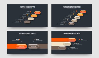 Görsel Profil 4523 Element Bilgi Kaydırma Tasarımı Paketi. Şirket İcatları 4-5-2-3 Adım Diyagram Slayt Şablonu Vektör Çizimi Koleksiyonu.