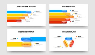Yaratıcı Gösteri Dört Beş İki Üç Adım Bilgi Kaydırağı Tasarım Vektör Resimleri Koleksiyonu. Modern Rapor 4523 Element Diyagramı Sunum Düzeni Ayarları.