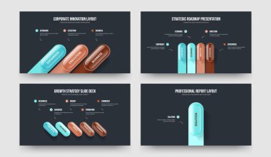 Reklam Büyümesi 3-4-5-1 Element Diyagramı Slayt Tasarım Vektörü Çizim Paketi. Yaratıcı İnovasyon 345 1 Adım Bilgi Sunum Şablonu Koleksiyonu.