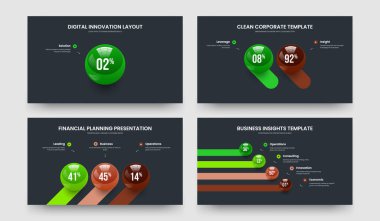 Görsel Şov 1234 Seçenek Şablon Koleksiyonu. Zarif Performans 1-2-3-4 Element Grafik Slayt Gösterisi Tasarım Vektörü İllüstrasyonu.