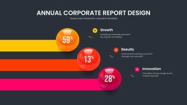 Finansal İnceleme 3 Adım Bilgi Sunum Şablonu. Bilim Şovu Üç Element Grafik Slayt Gösterisi düzeni. Profesyonel Strateji Çerçeve Tasarım Vektörü İllüstrasyonu.