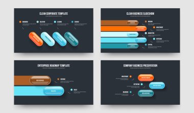 Şirket Stratejisi Dört Beş İki Üç Seçenek Slayt Gösterisi Şablon Vektör İllüstrasyon Koleksiyonu. Görsel Performans 4523 Element Diyagram Slayt Tasarımı Paketi.