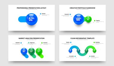 Tıbbi Çözüm Bir İki Üç Dört Adım Diyagram Sunum Düzeni Vektör İllüstrasyon Paketi. Girişim Planlama 1234 Element Bilgi Çerçeve Şablonu Koleksiyonu.