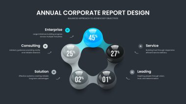 Girişim Stratejisi 5 Seçenek Diyagram Slayt Gösterisi Düzeni. Basit Brifing Sunum Şablonu Vektör İllüstrasyonu. Profesyonel Büyüme Beş Adım Grafik Kaydırma Tasarımı.