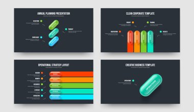 Ürün Profili 3415 Element Diyagramı Şablon Paketi. Proje Önerisi 3-4-5-1 Seçenek Bilgilendirme Sunumu Tasarım Vektörü İllüstrasyonu.