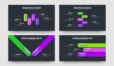 Satışlar Artıyor 4-5-2-3 Seçenek Tanıtım Şablonu Vektör Resimleri Paketi. Dijital Rapor 4523 Element Diyagram Slayt Gösterisi Tasarım Koleksiyonu.