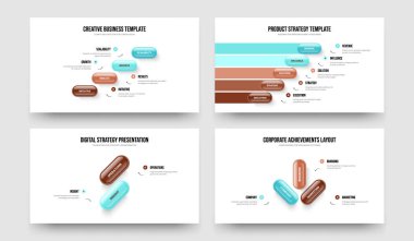 Profesyonel Strateji 4523 Element Diyagramı Sunum Düzeni Seti. Atılgan Brifingi Dört Beş İki Üç Seçenek Slayt Gösterisi Şablon Vektör Resimleri Paketi.