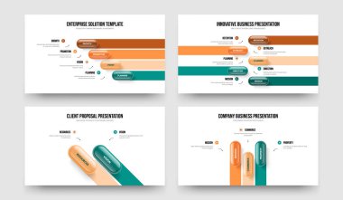 Enterprise Showcase 4-5-2-3 Seçenek Slayt Düzeni Vektör Resimleri Koleksiyonu. Dijital Analiz 4523 Element Diyagramı Sunum Şablonu Ayarlandı.