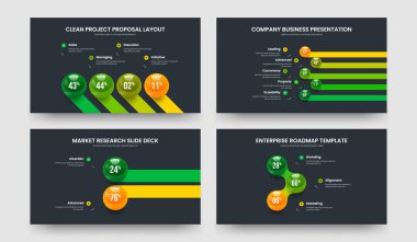 Şirket Şovu 4523 Adım Slayt Gösterisi Şablonu Ayarlandı. Bilim Kampanyası 4-5-2-3 Element Grafik Kaydırma Tasarım Vektörü Resimleri Koleksiyonu.