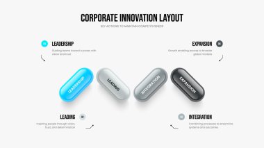 Dördüncü Element Diyagram Slayt Şablonu Danışmanlık. Profesyonel Strateji 4 Adım Bilgisel Çerçeve Düzeni. Kurumsal Profil Slaytı Tasarım Vektörü İllüstrasyonu.