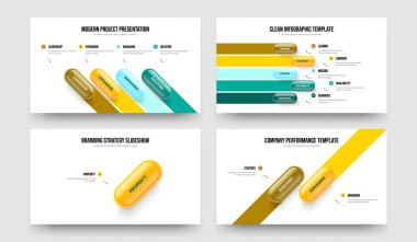 Şirket Hava Durumu Dört Beş Bir İki Adım Tanıtım Şablonu Vektör İllüzyon Kümesi. Profesyonel Profil 4512 Seçenek Slayt Düzeni Paketi.