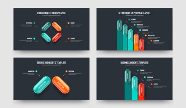 Finansal Kampanya 4523 Element Diyagram Çerçeve Tasarımı Paketi. Proje İçgörü 4-5-2-3 Adım Bilgi Kaydırma Düzeni Vektör Resimleme Koleksiyonu.
