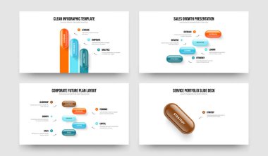 Yaratıcı Rapor 3-4-5-1 Seçenek Slayt Gösterisi Slayt Gösterisi Vektör Çizimi Seti. Satış Brifingi 3451 Element Bilgi Slaytı Tasarım Koleksiyonu.