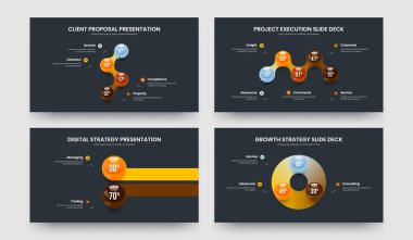 Atılgan Profili 4-5-2-3 Element Bilgi Sunumu Tasarım Vektör İllüstrasyon Paketi. Yatırımcı Planı 4523 Adım Diyagram Slayt Şablonu Koleksiyonu.