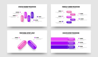 Finansal Performans 4-5-2-3 Element Diyagram Kaydırma Şablonu Vektör Resimleri Paketi. İş İçgörüsü 4523 Seçenek Bilgisel Slayt Gösterisi Tasarım Koleksiyonu.