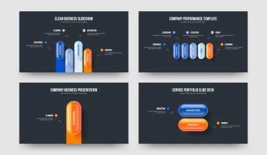 Pazar Kampanyası 4512 Element Diyagram Kaydırağı Tasarım Seti. Yaratıcı Performans Dört Beş Bir İki Adım Bilgiler Sunum Düzeni Vektör İllüstrasyon Koleksiyonu.