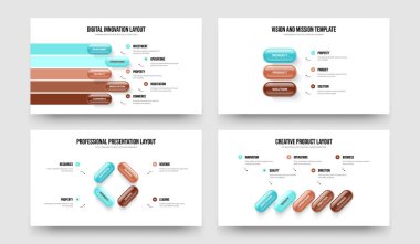 Pazarlama İçgörü 534 Seçenek Şablon Koleksiyonu. Servis Fırlatma Beş Üç Dört Element Bilgi Kaydırma Düzeni Vektör Resimleme Paketi.