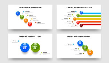 Hizmet Gözden Geçirme Dört Beş İki Üç Element Sunum Şablonu Vektör Çizim Koleksiyonu. Satışlar Büyümesi 4523 Seçenek Diyagramı Slayt Düzeni Paketi.