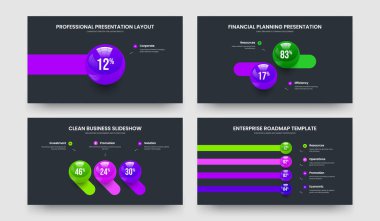 Zarif Genel Bakış 1234 Seçenek Grafik Slayt Gösterisi Düzeni. Reklam Gösterimi 1-2-3-4 Element Bilgi Kaydırma Şablonu Vektör Resimleme Koleksiyonu.