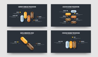 Modern Showcase 4523 Adım Diyagram Slayt Gösterisi Düzenleme Koleksiyonu. Yatırımcı Tahminleri: Dört Beş İki Üç Element Bilgi Şablonu Vektör Resimleme Paketi.