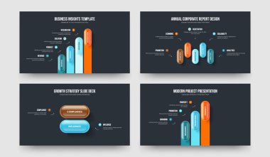 Atılgan Brifingi 4523 Seçenek Diyagramı Kaydırma Düzeni Koleksiyonu. İş Görselleştirme 4-5-2-3 Element Bilgilendirme Sunum Şablonu Çizim Paketi.