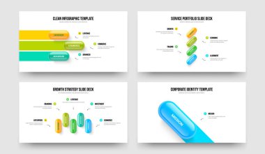 Pazarlama Görselleştirme 3451 Element Diyagramı Slayt Şablonu Paketi. Şirket Önerisi 3-4-5-1 Seçenek Bilgilendirme Sunumu Tasarım Vektörü İllüstrasyonu.