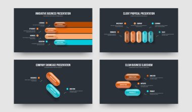 Dijital İçgörü Dört Beş İki Üç Seçenek Diyagramı Sunum Düzeni Vektör İllüstrasyon Paketi. Görsel Profil 4523 Adım Bilgi Kaydırma Şablonu Koleksiyonu.