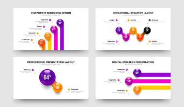 Eğitim Planlama 4-5-2-3 Seçenek Bilgilendirme Şablon Vektör Çizimi Paketi. Atılgan Hava Durumu 4523 Adım Çizelgesi Slayt Gösterisi Tasarımı.