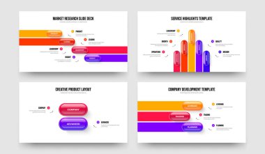 Yaratıcı Teklif 4523 Basamaklı Infographic Frame Şablon Koleksiyonu. Şirket Kampanyası 4-5-2-3 Element Diyagramı Sunum Düzeni Vektör Çizim Paketi.