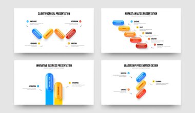 Yatırımcı Giriş 4523 Basamaklı Diyagram Kaydırma Düzeni Koleksiyonu. Kurumsal Plan 4-5-2-3 Seçenek Slayt Gösterisi Şablon Vektör Resimleri Paketi.