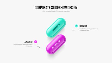 Şirket Büyüme 2 Element Diyagramı Sunum Şablonu. Piyasa Raporu İki Adım Bilgi Slayt Gösterisi Düzeni. Pazarlama Profili Çerçeve Tasarım Vektörü İllüstrasyonu.