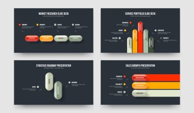 Modern Rapor 4523 Element Diyagram Slayt Şablonu Paketi. Yaratıcı Teklif 4-5-2-3 Seçenek Bilgilendirme Sunumu Tasarım Vektörü İllüstrasyon Koleksiyonu.