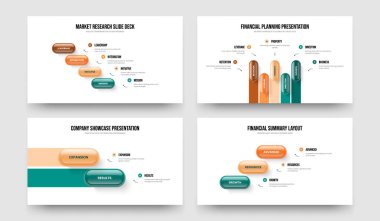 Şirket Portföyü 4523 Seçenek Bilgi Sunumu Tasarım Seti. Finansal Geliştirme 4-5-2-3 Element Diyagram Slayt Gösterisi Vektör Çizim Paketi.