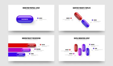 Yatırımcı Tahminleri 1, 2, 3, 4, Seçenek Diyagramı, Çerçeve Tasarım Vektörü Resimleri Paketi. Girişim Profili 1234 Element Bilgi Sunum Şablonu Ayarlandı.