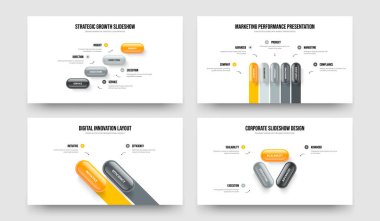 Piyasa Tanıtımı 4523 Element Diyagramı Slayt Gösterisi Düzeni Paketi. Reklam Gözden Geçirme Dört Beş İki Üç Basamaklı Bilgi Çerçeve Şablonu Vektör İllüstrasyon Koleksiyonu.