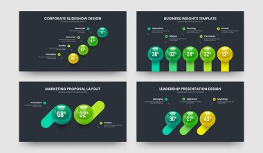 Kurumsal Çözüm 4-5-2-3 Seçenek Şablon Vektör Çizimi Paketi. Finansal Planlama 4523 Adım Bilgi Slayt Gösterisi Düzeni Koleksiyonu.